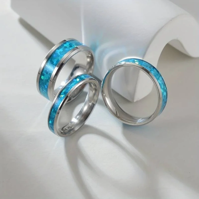 Women Men Silver Jewelry 4MM/6MM/8MM Tungsten Carbide Rings for Men Opal Ring Wedding Rings Fashion Jewelry