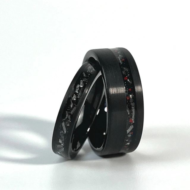 8mm 4mm Black Color Plated Luxury Tungsten Carbide Ring Classic 2.0 groove Meteorite Inlay Tungsten Carbide Ring