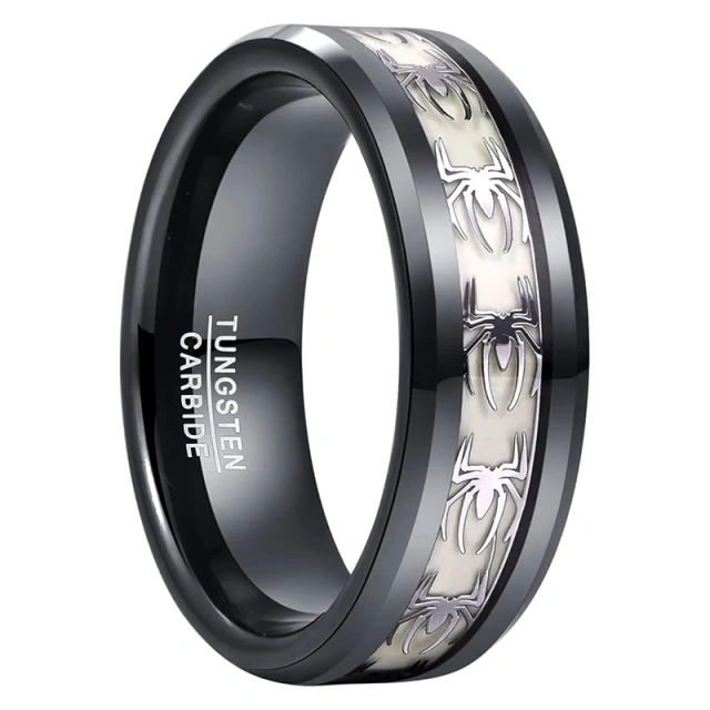 Wholesales Lowest Price Custom Tungsten Jewelry Men Women Rings 8MM Spider Glow Tungsten Ring Black Fashion Jewelry Rings