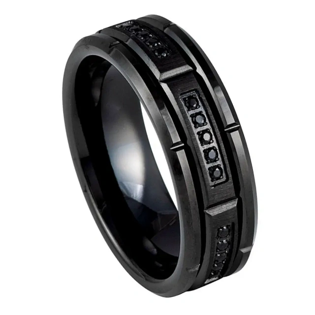New Arrival Luxury Fire Opal Inlay Wedding Band Engagement Tungsten Ring for Men Women Black Color Fashion Accessory