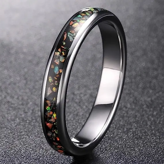 Luxury Stone Inlay Tungsten Carbide Ring galaxy Opal Tungsten Ring for Men