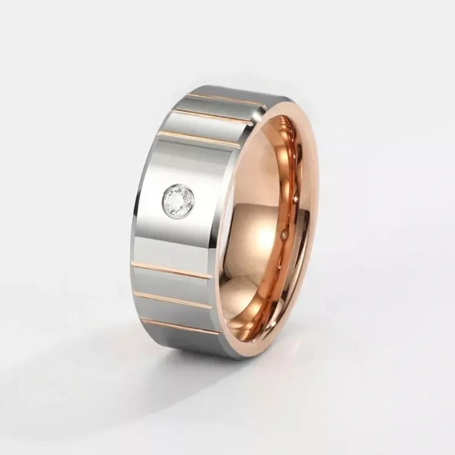 High Quality 8mm Silver Tungsten Carbide Ring Rose Gold Edges Wedding Ring Set Anniversary Gift Men Women comfort Fit