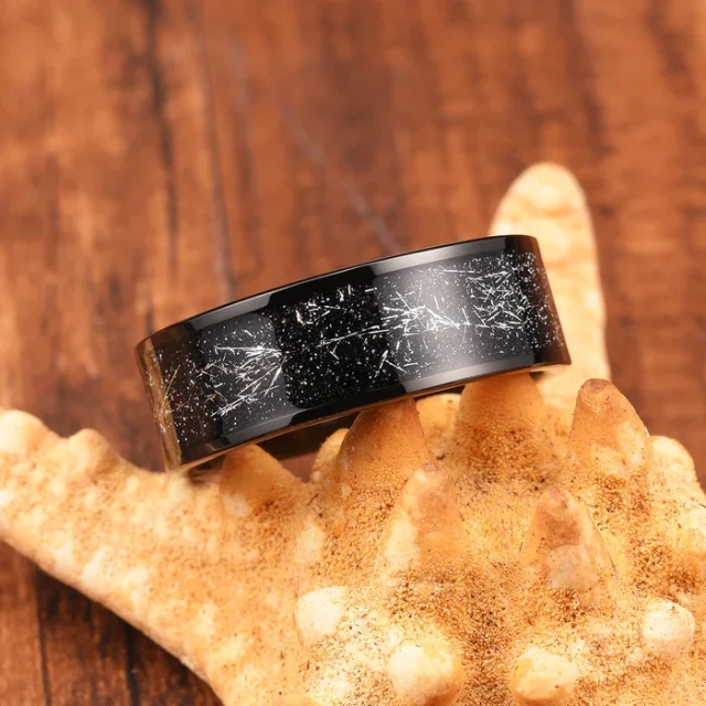 Fashion Jewelry Tungsten Ring Wholesale Price 8mm Pipe-cut Edge Black Tungsten Carbide Ring Silver Foil Inlay