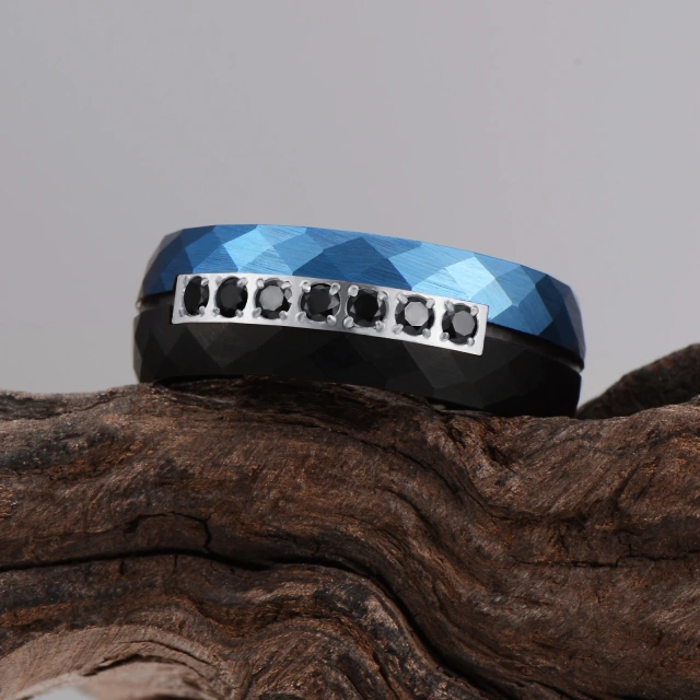 New Design Custom Tungsten Jewelry Zircon Inlay Black Blue Tungsten Wedding Rings Men Tungsten Ring Wholesale Price