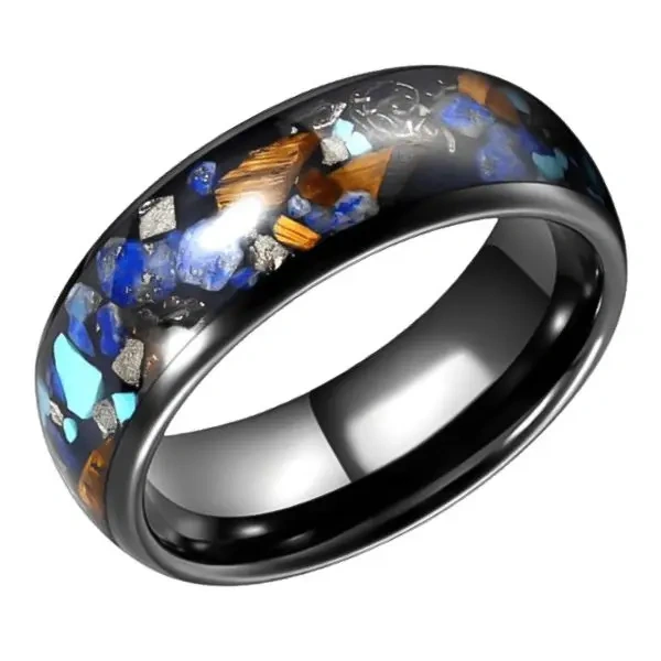 Black Plated Tungsten Carbide Rings With Stone Inlay Luxury Jewelry Rings