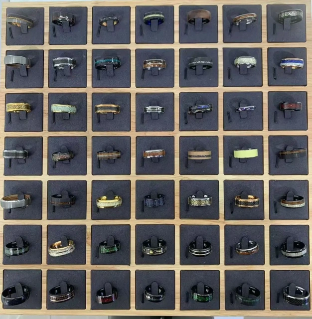 4mm High Polished Girls Ring Inlay Crushed White Fire Opal Tungsten Carbide Ring Rose Gold Plated Australian Fire Opal Rings