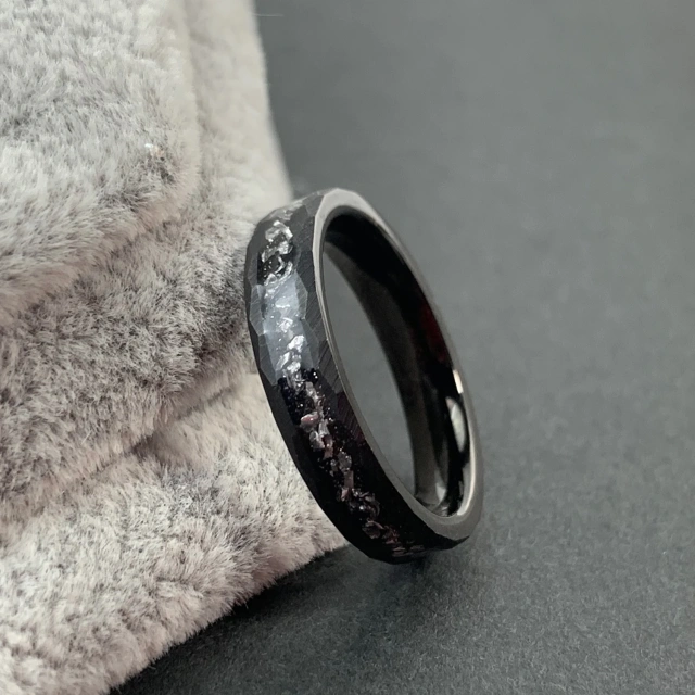 4mm Black Hammered or Matte Finish Crushed Meteorite Tungsten Ring for Men