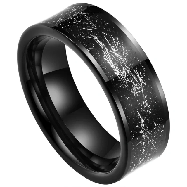 Fashion Jewelry Tungsten Ring Wholesale Price 8mm Pipe-cut Edge Black Tungsten Carbide Ring Silver Foil Inlay
