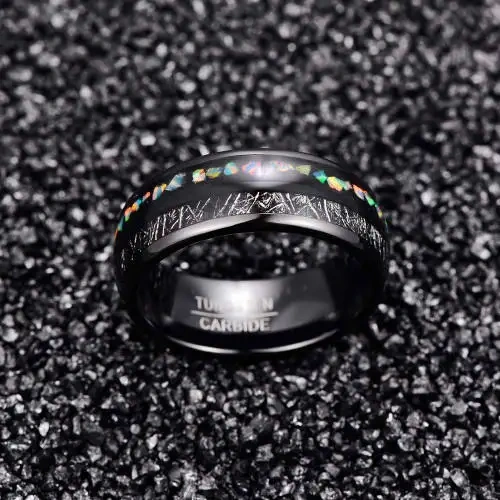 Mens Tungsten Wedding Rings 8mm Galaxy Opal Inlay Black Tungsten Carbide Ring Engagement Band Comfort Fit Size 6-13