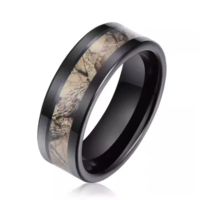 Luxury Men Tungsten Ring Silver Plated Green Camouflage Inlay Tungsten Carbide Steel Ring for Men Wedding Band Ring comfort It