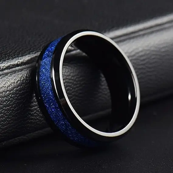 8mm Black Plated Tungsten Ring Inlay Blue Carbon Fiber for Men and Women comfort It Ring Couple Wedding Band