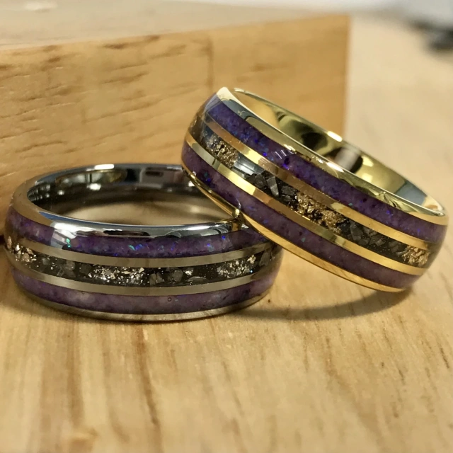 Luxury 8mm Men's Tungsten Ring with Meteorite Opal Inlay Polished Wedding Band & Engagement Ring for Parties