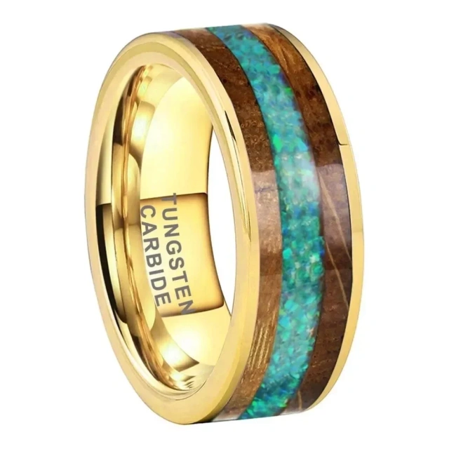 Wholesale 8mm Black Tungsten Rings High Quality 857 Tungsten Inlay Solidified Wood Wedding Engagement Ring Men Women