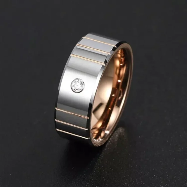 High Quality 8mm Silver Tungsten Carbide Ring Rose Gold Edges Wedding Ring Set Anniversary Gift Men Women comfort Fit