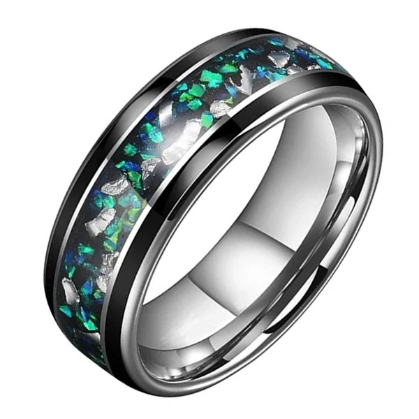Fashion Jewelry Ring Silver Men Tungsten Carbide Ring with groove Inlay Green Opal comfort It Men Ring