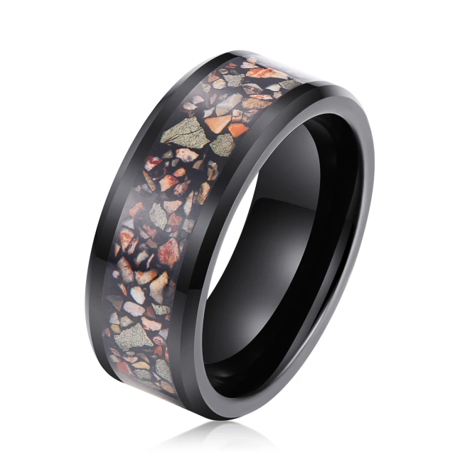 Fashion Jewelry Wholesale Dinosaur Meteorite Chip Inlay Mans Tungsten Ring for Men Women Wedding Ring
