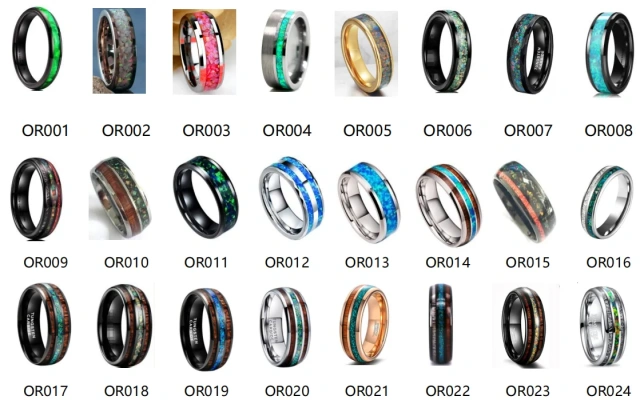 Fashion Jewelry Wholesale Dinosaur Meteorite Chip Inlay Mans Tungsten Ring for Men Women Wedding Ring