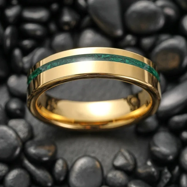 Fashion Jewelry Custom Tungsten Men Women 6MM Gold Silver Tungsten Carbide Ring for Men Malachite Wedding Ring Jewelry Set