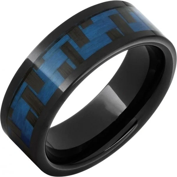 OuYuan Jewelry Hammered Black Tungsten Carbide Ring with Wooden and Turquoise Inlay Men's Wedding Band Ring