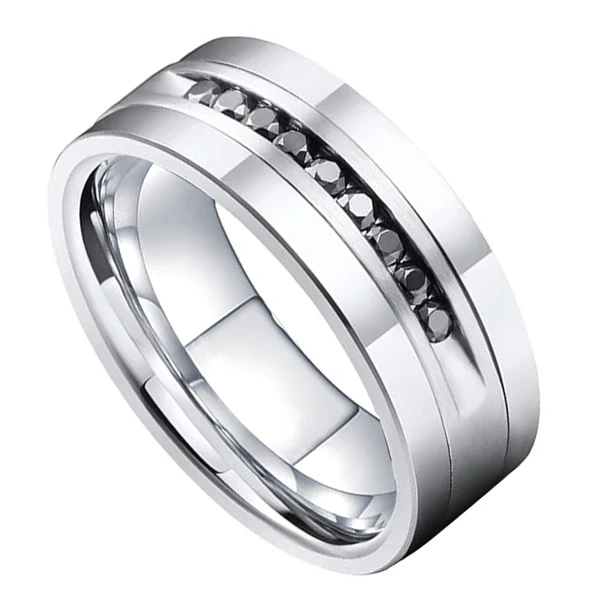 Luxury Men's Tungsten Ring Classic Wedding Ring with CZ for Men and Women for Engagement and Party Fashion Jewelry
