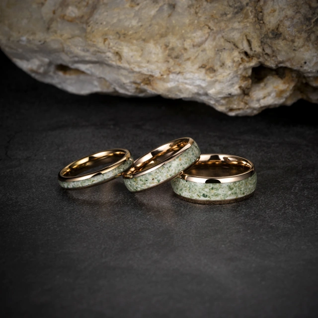 Trending Factory Price 4/6/8mm Width Luxury Jewelry Moss Agate Inlay Men Ring Tungsten Rings for Men Fashion Jewelry