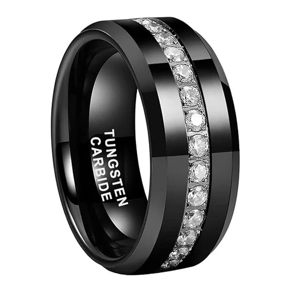 Polished Tungsten Carbide Ring with groove Inlay Cz Diamond Tungsten Cz Wedding Ring for Men and Women