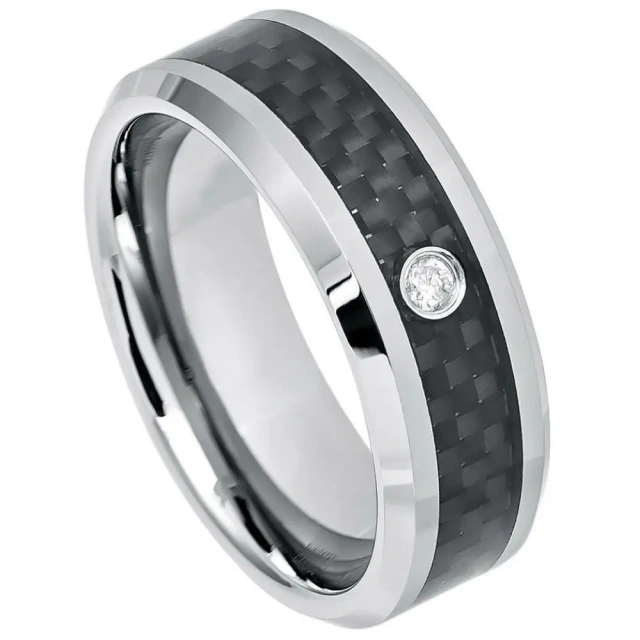 New Design Fashion Cz Diamond Inlay Black Plated Men Tungsten Carbide Wedding Band Ring comfort It