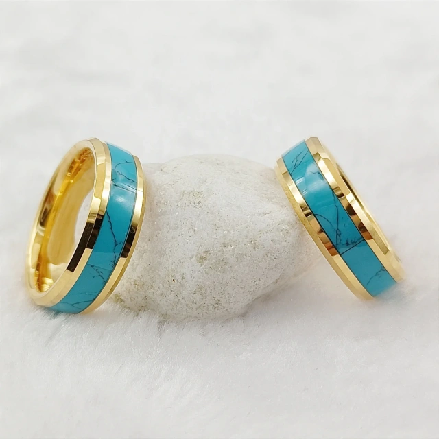 Wholesale Luxury Tungsten Jewelry 8MM Couple Rings Tungsten Carbide Men Turquoise Wedding Rings Gold Rings Jewelry Sets