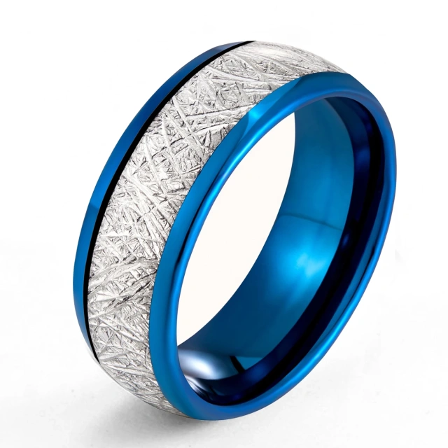 Factory Wholesale Custom 2024 Hot Trend Men and Women's Wedding Engagement Ring Electroplating Inset Blue Tungsten Ring