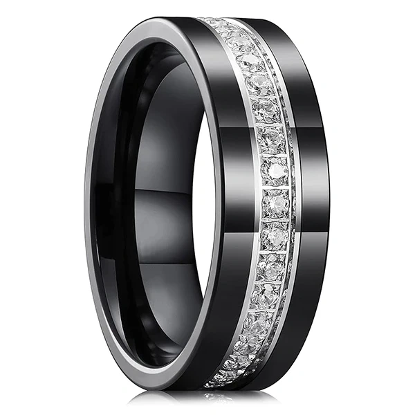 Men Fashion Jewelry Cz Diamond Inlay Black Plated Men Tungsten Carbide Wedding Band Ring comfort It