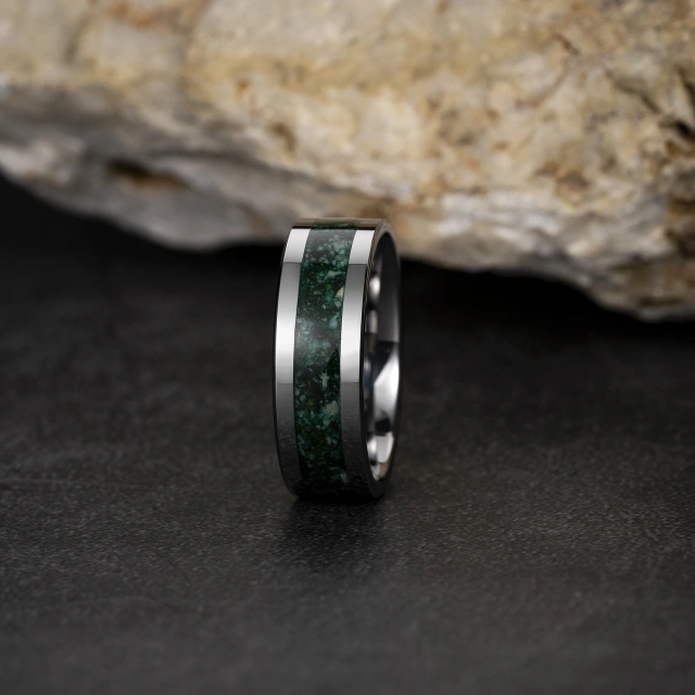 Factory Directly Sell Custom High Polish 8mm Silver Plated Tungsten Ring With Opal Inlay Carbide Steel Wedding Band Ring Mens