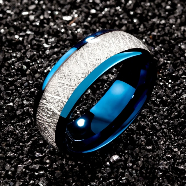 Factory Wholesale Custom 2024 Hot Trend Men and Women's Wedding Engagement Ring Electroplating Inset Blue Tungsten Ring