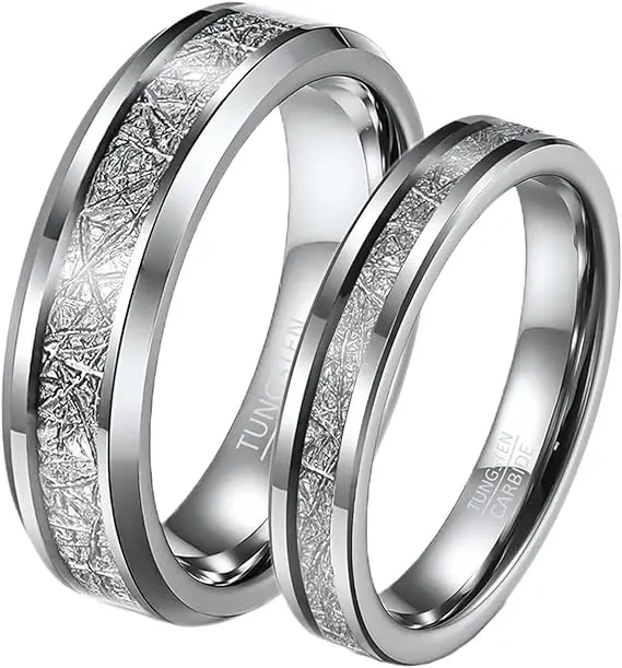 Silver Plated Tungsten Carbide Wedding Couple Ring Men Wedding Band Ring Inlay Silver Wire