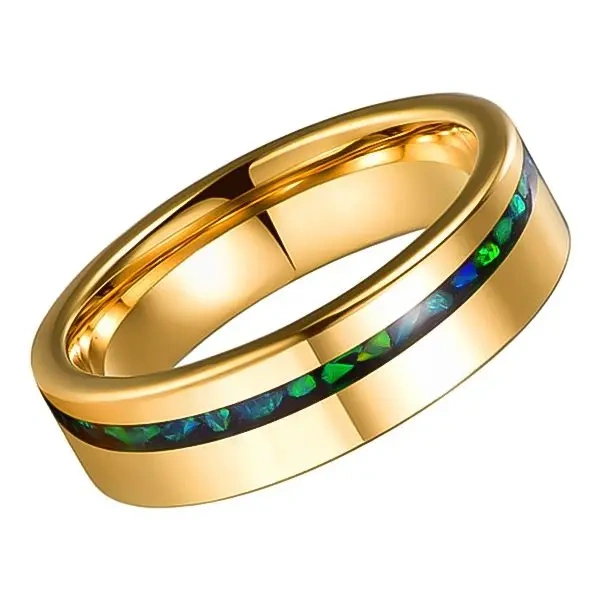 High Quality 18K Gold Plated Men Jewelry Tungsten Carbide Rings 6mm 8mm Inlay Turquoise