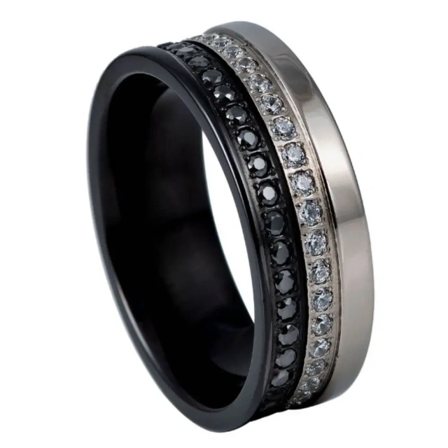 New Arrival Luxury Fire Opal Inlay Wedding Band Engagement Tungsten Ring for Men Women Black Color Fashion Accessory