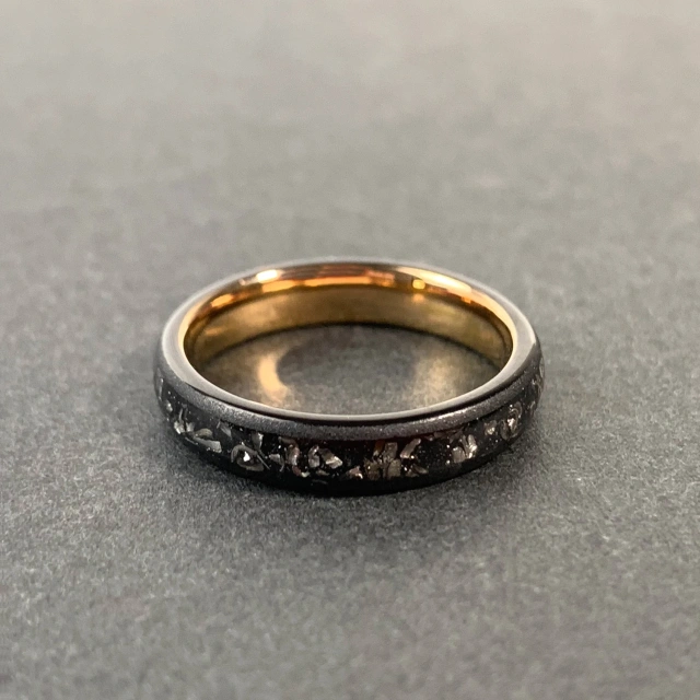 4MM and 8MM Authentic Tungsten Carbide Crushed Inlay Black Meteorite Tungsten Ring Gold Sandblasted Tungsten Rings
