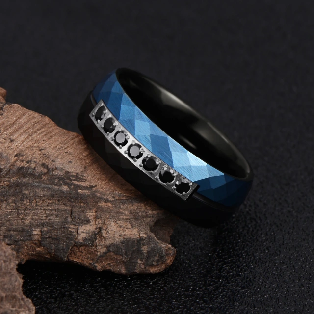 New Design Custom Tungsten Jewelry Zircon Inlay Black Blue Tungsten Wedding Rings Men Tungsten Ring Wholesale Price