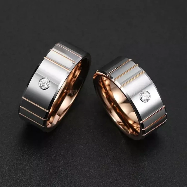 High Quality 8mm Silver Tungsten Carbide Ring Rose Gold Edges Wedding Ring Set Anniversary Gift Men Women comfort Fit