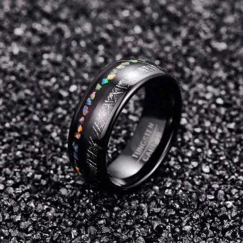 Mens Tungsten Wedding Rings 8mm Galaxy Opal Inlay Black Tungsten Carbide Ring Engagement Band Comfort Fit Size 6-13