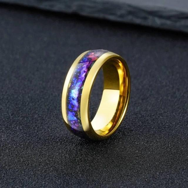 Lowest Price Popular Luxury 8MM Custom Tungsten Rings Gold Polished Space Galaxy Golden Wedding Rings for Men Fashion Jewelry
