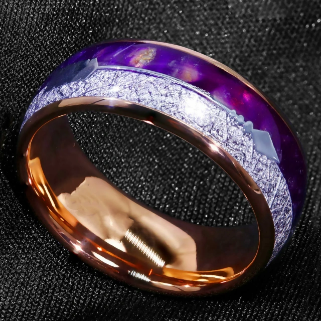 8mm Meteorite Wedding Band With Purple/black Agate Inlay Rose Gold/silver Arrow Ring Tungsten Carbide Rings