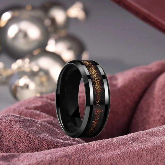 Luxury Men's Wedding Band Ring Classic Tungsten Carbide with Black Plating Gold Foil Inlay for Engagement Fashion Men's Jewelry