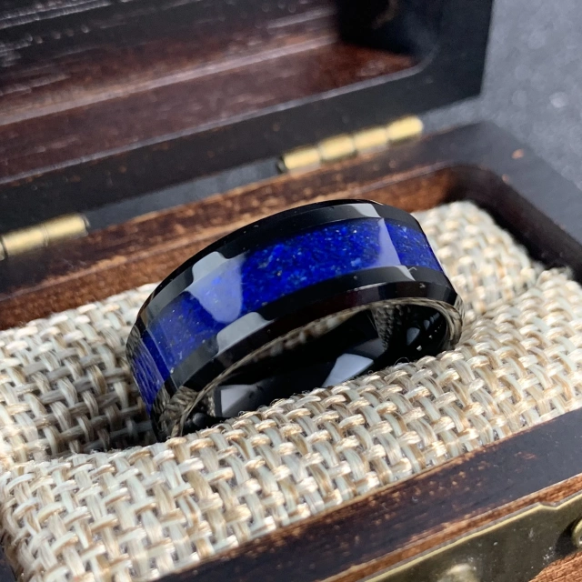 Men's Daily Wear Rings Lapis Lazuli Stone Inlay Tungsten Carbide Rings for Men