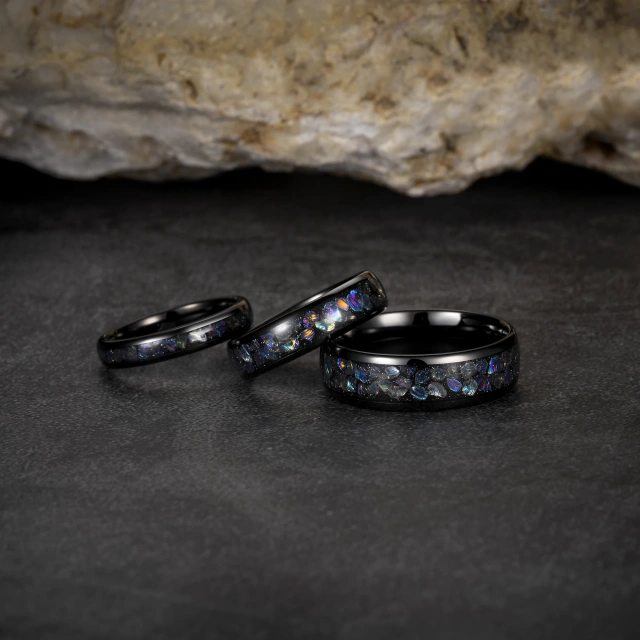 Ouyuan Outer Space Black Tungsten Carbide Rings For Couples Wedding
