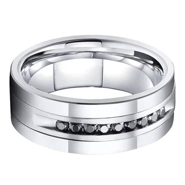 Luxury Men's Tungsten Ring Classic Wedding Ring with CZ for Men and Women for Engagement and Party Fashion Jewelry