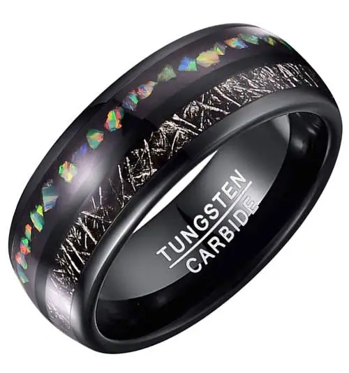 Mens Tungsten Wedding Rings 8mm Galaxy Opal Inlay Black Tungsten Carbide Ring Engagement Band Comfort Fit Size 6-13