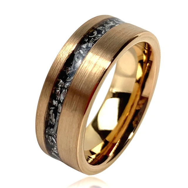 Luxury Jewelry Men's Rings Tungsten Carbide Inlay Meteorite Gold Plated Rings