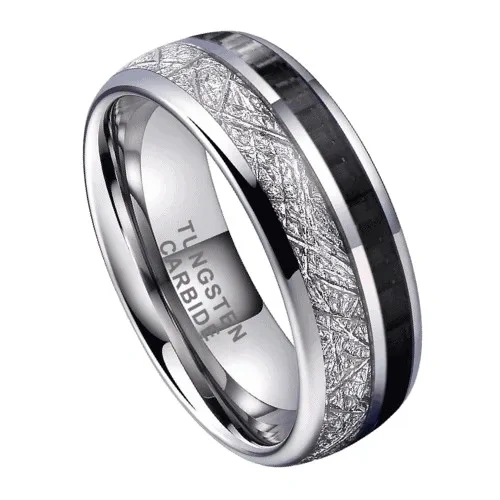 Men Jewelry Silver Plated Inlay Carbon Fiber Tungsten Ring Custom Accepted