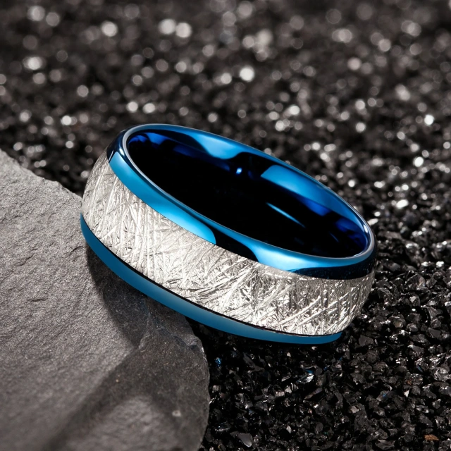 Factory Wholesale Custom 2024 Hot Trend Men and Women's Wedding Engagement Ring Electroplating Inset Blue Tungsten Ring