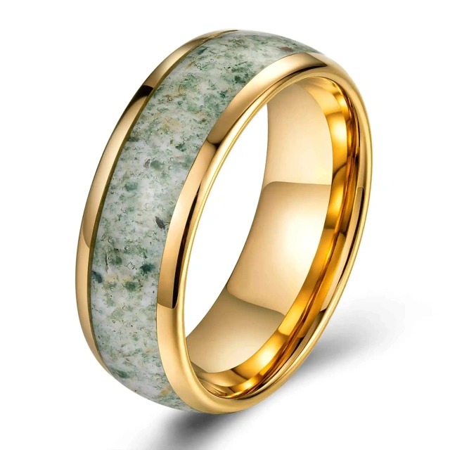 Luxury Gold Plated Tungsten Carbide Men Ring Inlay Moss Men Fashion Jewelry with Wholesale Price